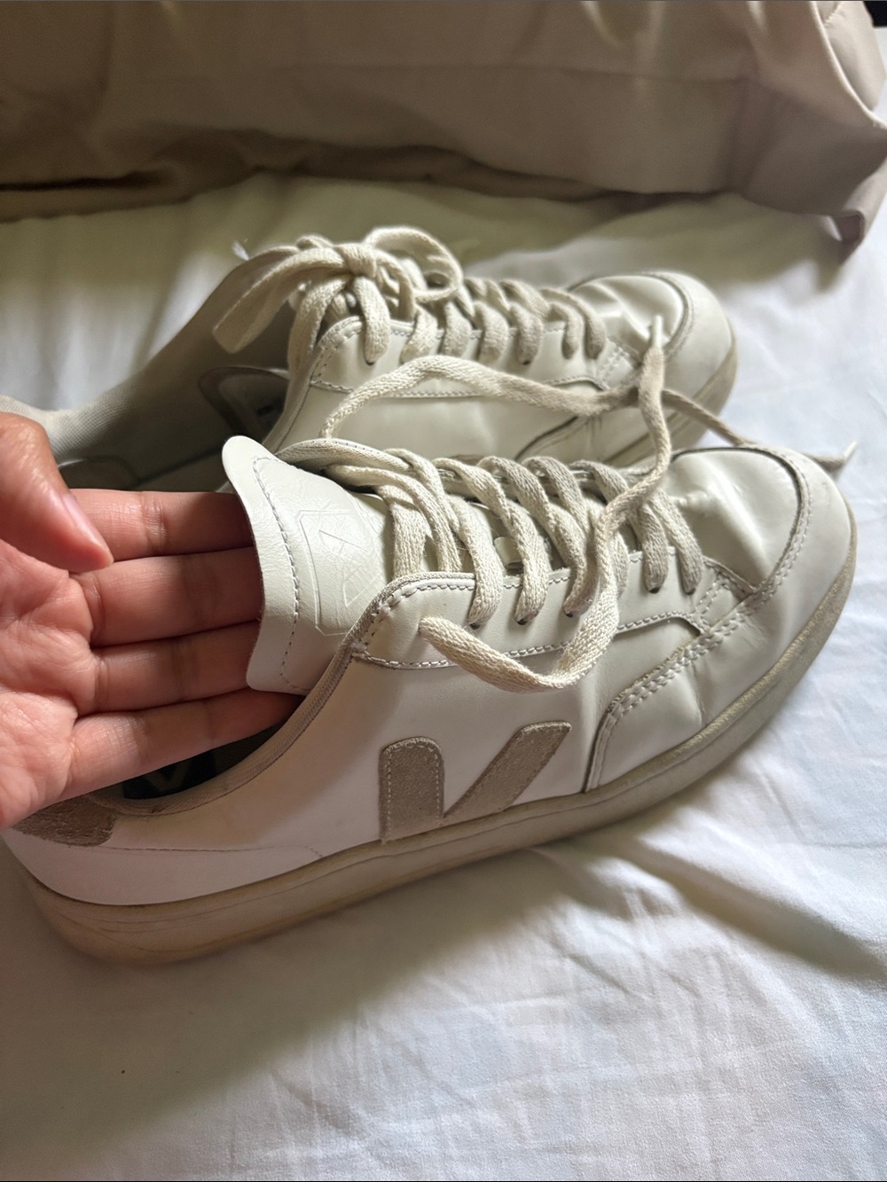 Veja White Sneakers with Tan Suede Heel Tabs - Picture 3 of 3